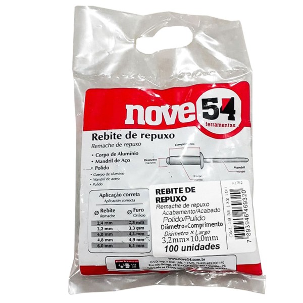 Encontraproduto.com.br - Rebite Repuxo De Alumínio 3,2x10,0mm Mandril Aço Com 100 Peç