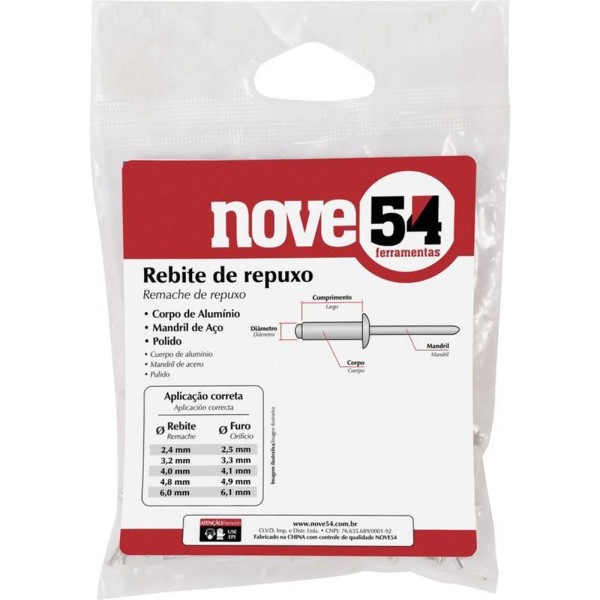 Encontraproduto.com.br - Rebite Repuxo De Alumínio 4,8x8,0mm Mandril Aço Com 50 Peças