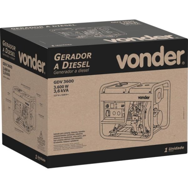 Encontraproduto.com.br - Gerador à diesel 7hp 127/220V 4 tempos manual gdv3600 Vonder