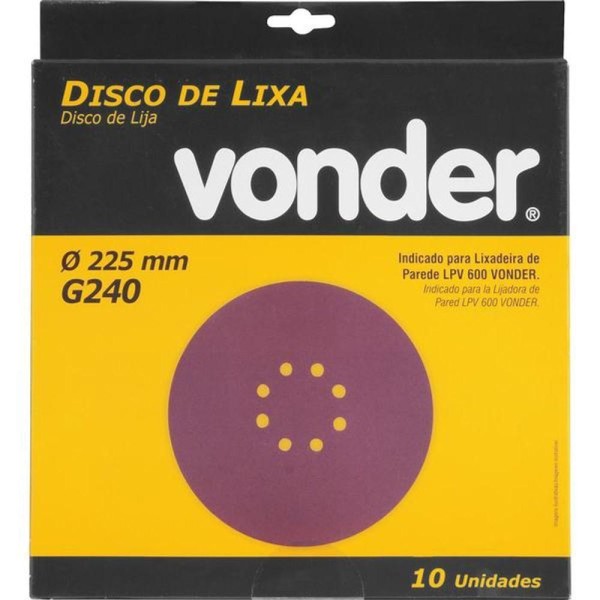 Encontraproduto.com.br - Disco de Lixa Grão 240 Vonder LPV600 Pacote com 10 Unidades