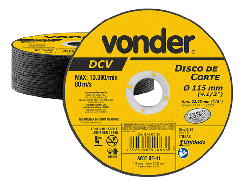 Disco de Corte DCN Nove54 115x1x22,23 mm para Cortar Metais Aço Inox