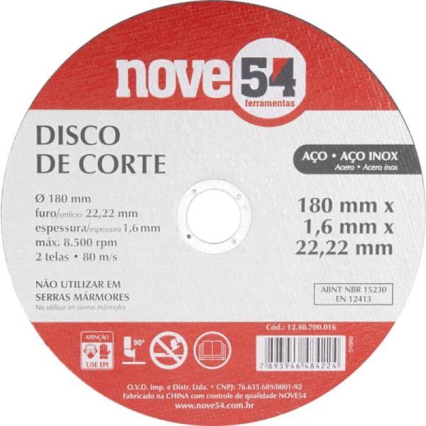 Encontraproduto.com.br - Disco de corte 180,0x1,6x22,23 2 telas dcn - Nove54
