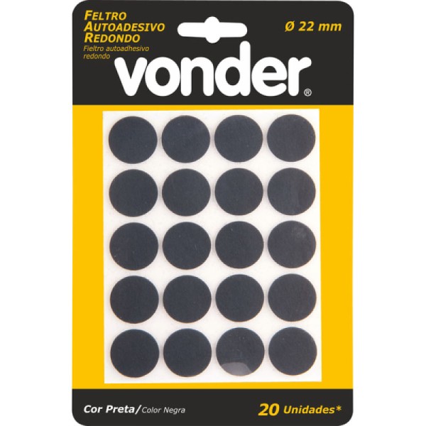Encontraproduto.com.br - Feltro Autoadesivo Redondo Preto 22mm c/ 20 un Vonder