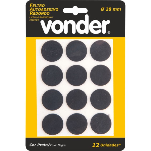 Encontraproduto.com.br - Feltro Autoadesivo Redondo Preto 28mm c/ 12 un Vonder