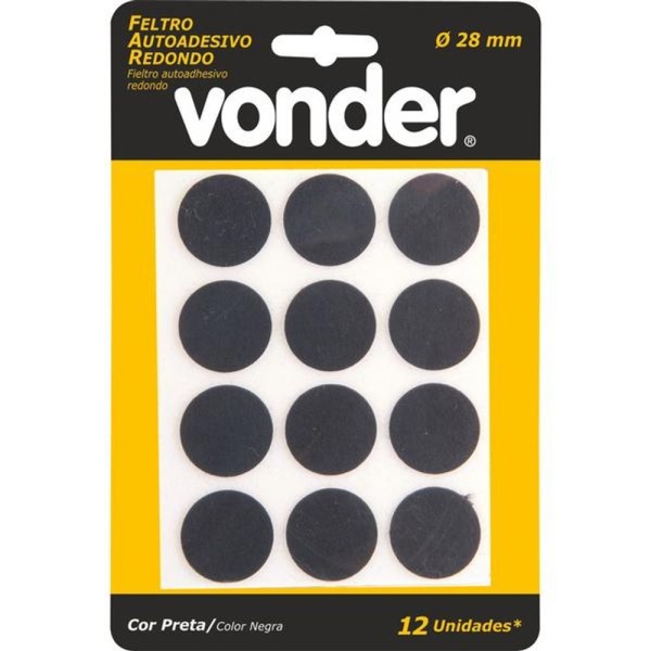 Encontraproduto.com.br - Feltro Autoadesivo Redondo Preto 28mm c/ 12 un Vonder