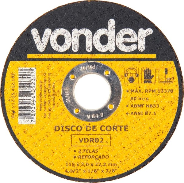 Disco De Corte 114,3x3,0x22,22 2 Telas Para Aço Carbono Vdr0