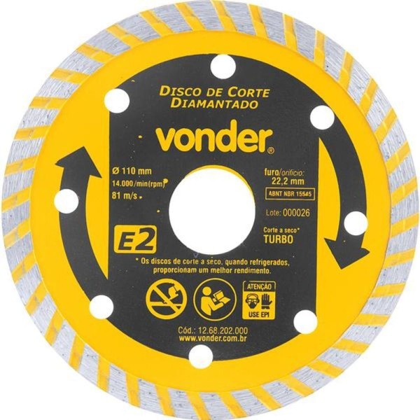 Disco Vonder Diamantado 110mm E2 22,22mm 1268202000 para Esmerilhadeira