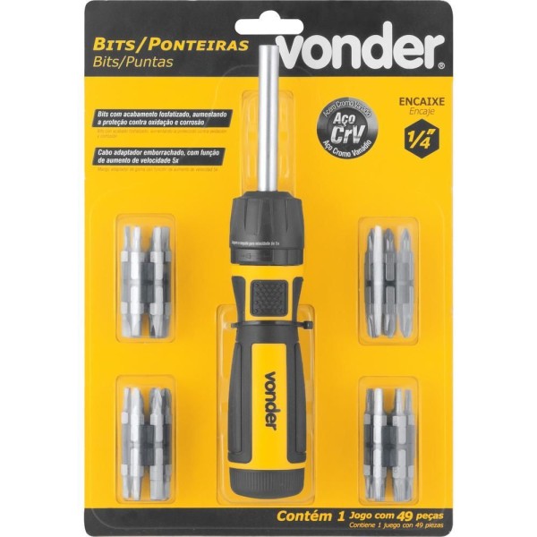 Encontraproduto.com.br - Jogo De Bits/ponteira Crv Com 49 Pecas Enc 1/4 Vonder