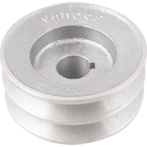 Encontraproduto.com.br - Polia Alumínio 2 Canais Perfil A 80mm com Furo 3/4