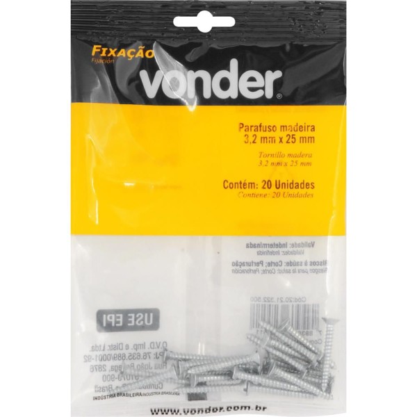 Encontraproduto.com.br - Parafuso Madeira 3,2x25 com 20 peças Vonder