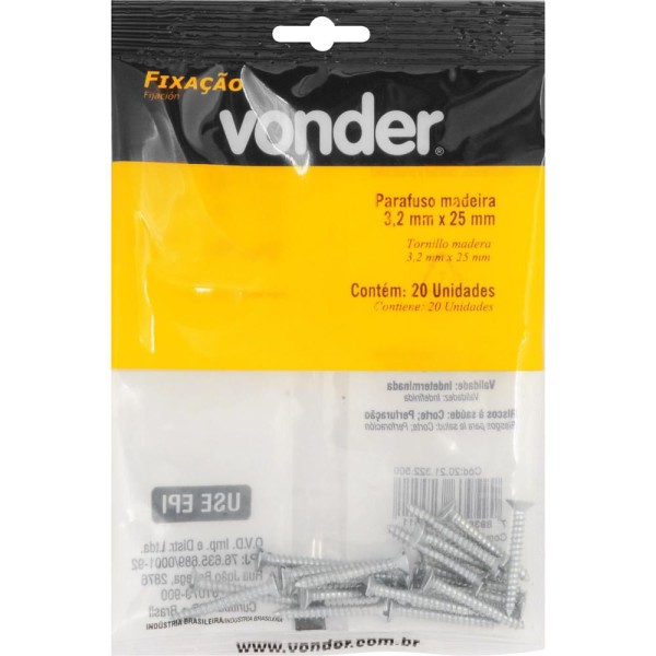 Encontraproduto.com.br - Parafuso Madeira 3,2x25 com 20 peças Vonder