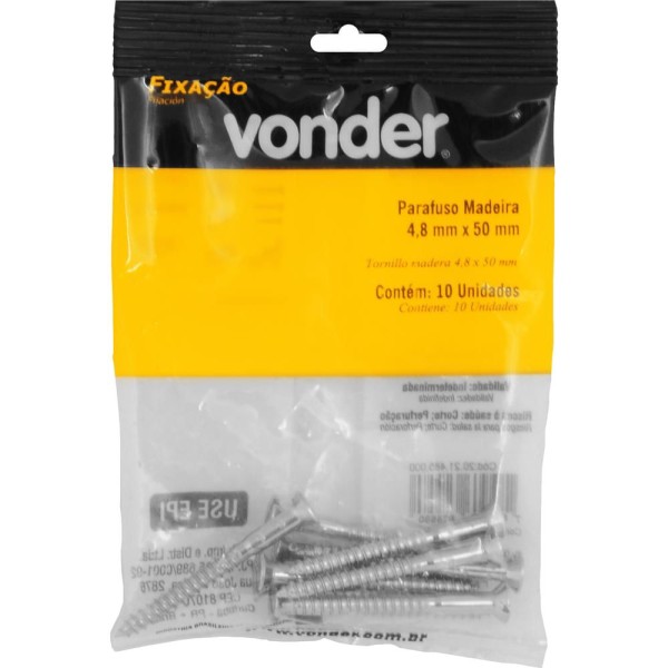 Encontraproduto.com.br - Parafuso Madeira 4,8 mm x 50 mm com 10 peças Vonder