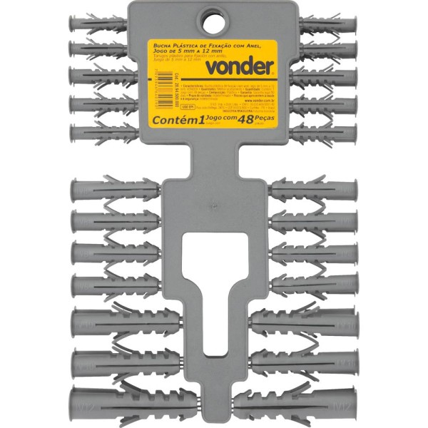 Encontraproduto.com.br - Bucha Plástica de Fixação c/ Anel Jogo de 5mm à 12mm Vonder