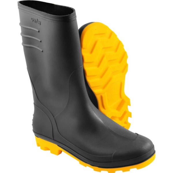 Encontraproduto.com.br - Bota Preta e Amarela PVC Tam. 43 com Forro Vonder