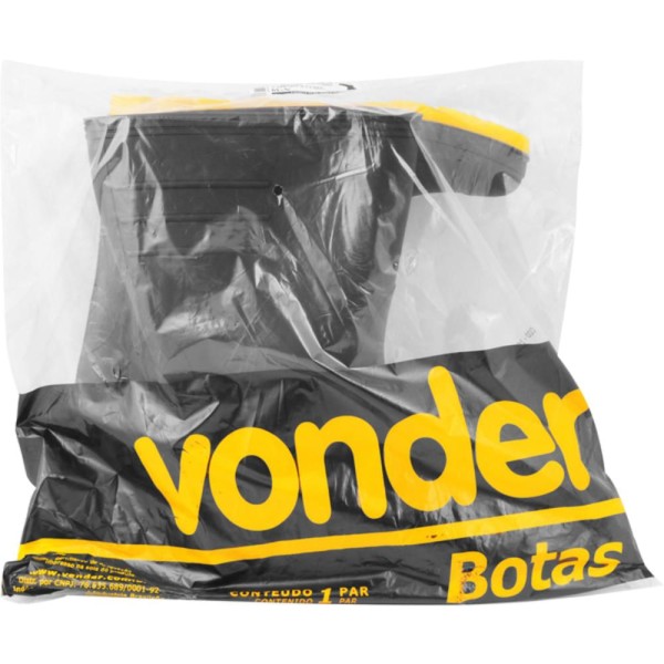 Encontraproduto.com.br - Bota Preta e Amarela PVC Tam. 43 com Forro Vonder