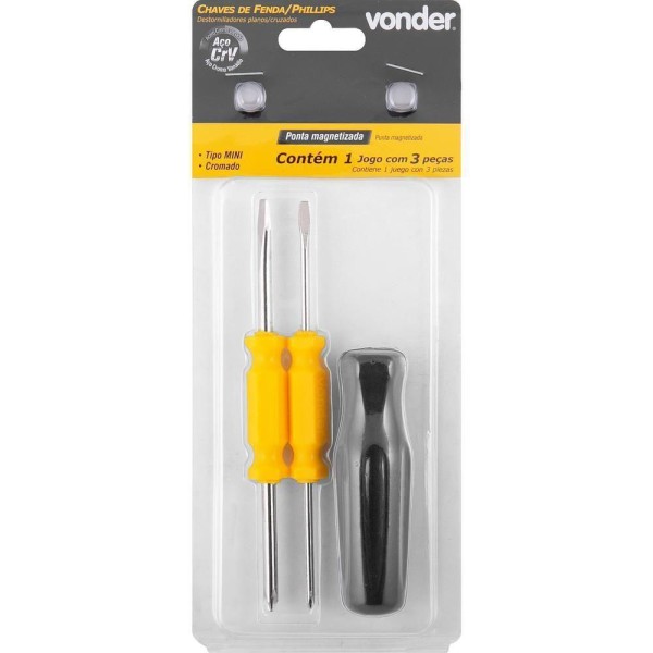 Encontraproduto.com.br - Jogo de Chaves de Fenda/Phillips Mini com 3 peças Vonder