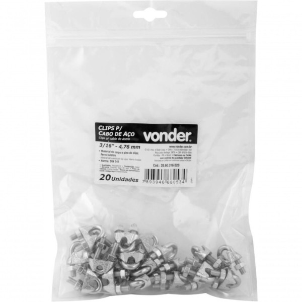 Encontraproduto.com.br - Clips P/ Cabo De Aço 3/164,76 Mm Com 20 Peças Vonder