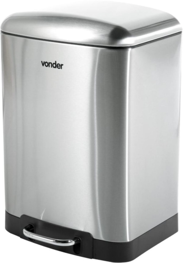 Encontraproduto.com.br - Lixeira retangular 12,0 litros inox cinza - VONDER