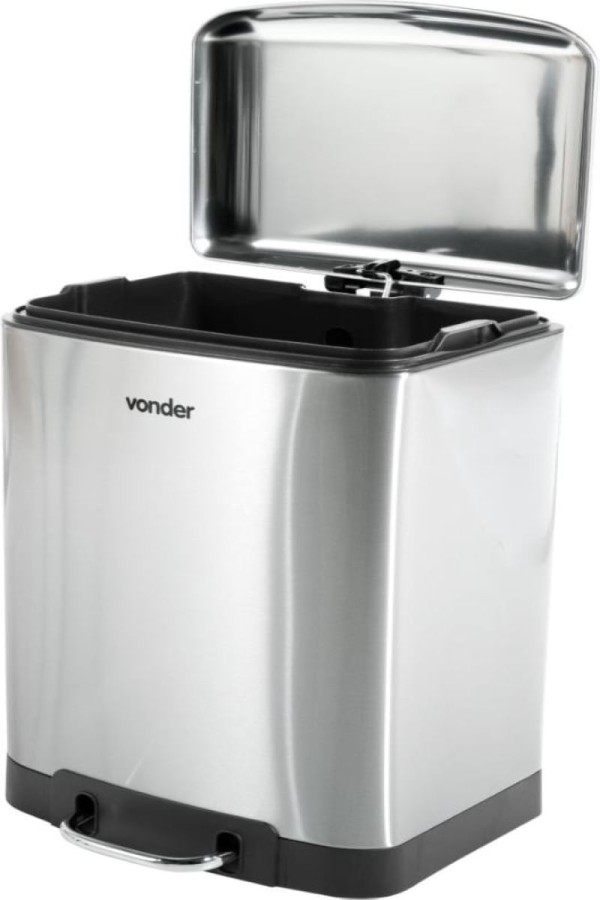 Encontraproduto.com.br - Lixeira retangular 12,0 litros inox cinza - VONDER