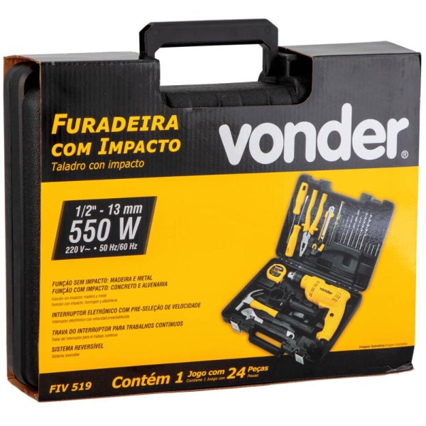 Encontraproduto.com.br - Furadeira De Impacto 1/2 Fiv 519 Jogo Com 19 Acessórios 220V Vonder