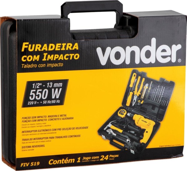 Encontraproduto.com.br - Furadeira De Impacto 1/2 Fiv 519 Jogo Com 19 Acessórios 220V Vonder
