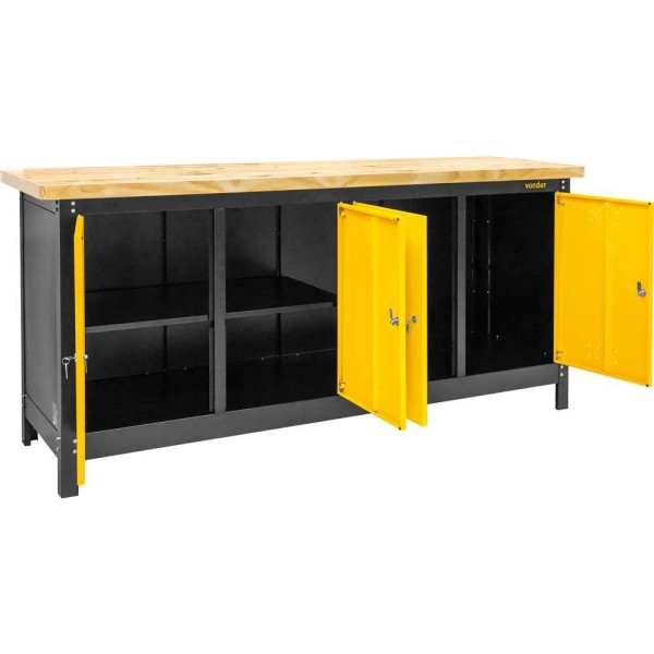 Encontraproduto.com.br - Bancada fechada com tampo de madeira 4 portas 2.000mmx920mmx600mm VONDER