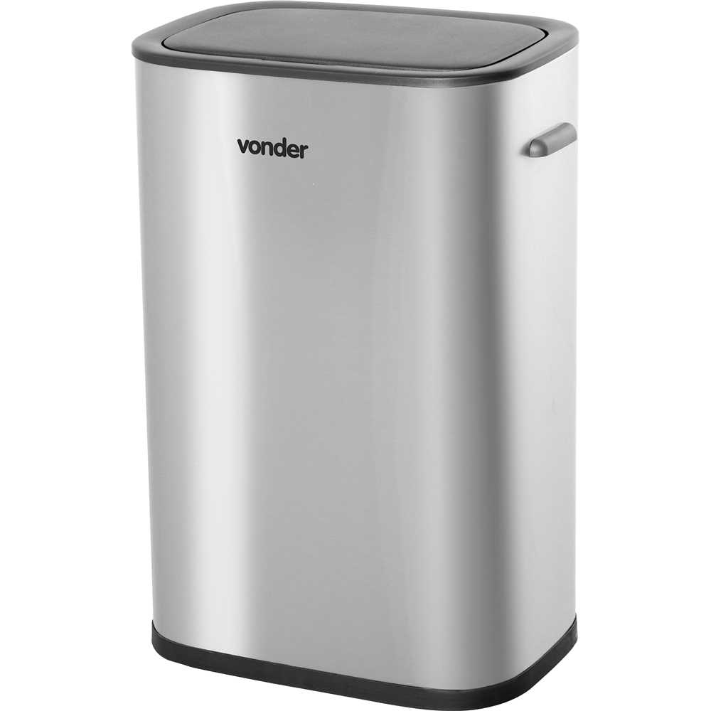 Encontraproduto.com.br - Lixeira retangular com sensor de abertura 55 litros inox cinza VONDER