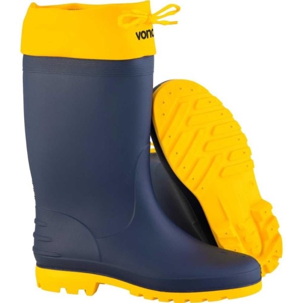 Bota PVC 35/36 Azul/Amarela Cano Médio Polaina Sem Forro Vonder