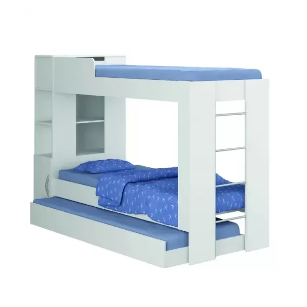 Encontraproduto.com.br - Treliche Solteiro com Baú e Prateleiras Branco