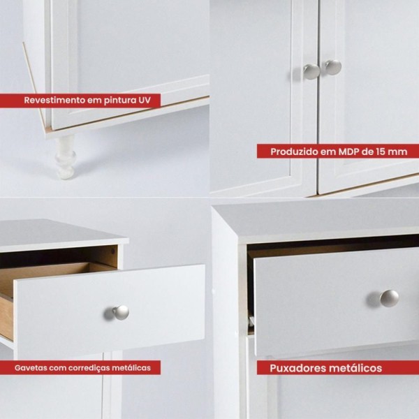 Encontraproduto.com.br - Cristaleira +aparador Ditália +kit Luz E-963-r-629 Cor:branco Branco