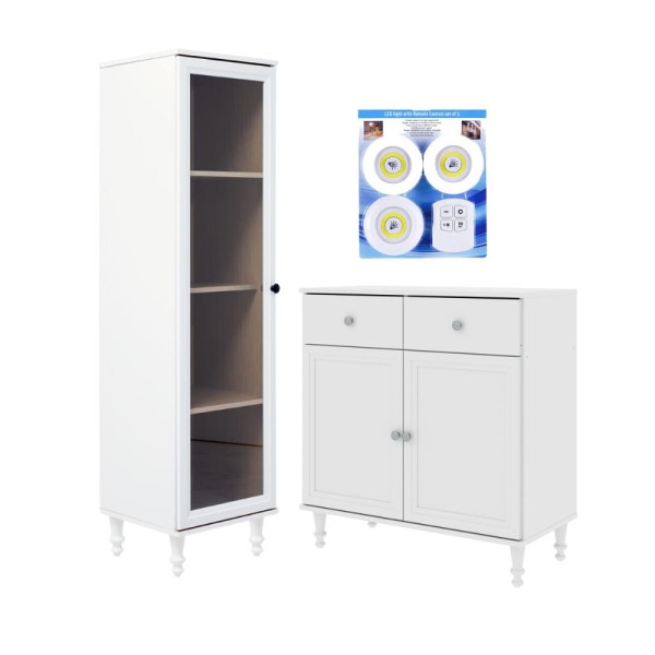 Encontraproduto.com.br - Cristaleira +aparador Ditália +kit Luz E-963-r-629 Cor:branco Branco