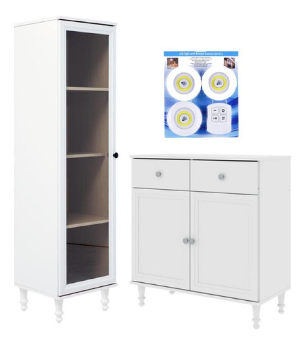 Encontraproduto.com.br - Cristaleira +aparador Ditália +kit Luz E-963-r-629 Cor:branco Branco