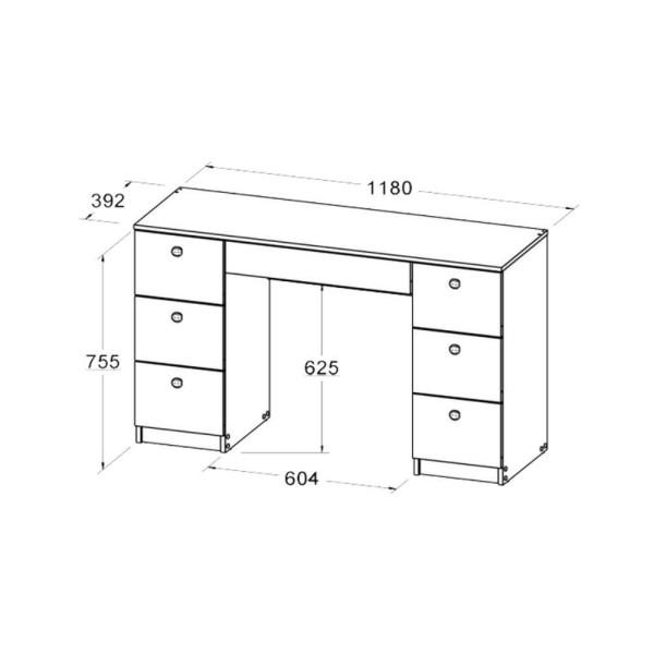 Encontraproduto.com.br - Mesa De Escritório Ditália 7 Gavetas Pe-100 Preta