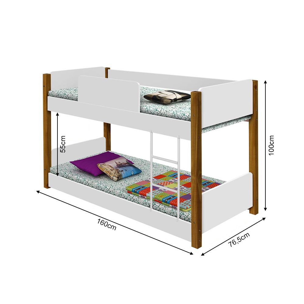 Encontraproduto.com.br - Beliche Infantil Valentina Juvenil Branca E Amêndoa + Luminária Led Branco