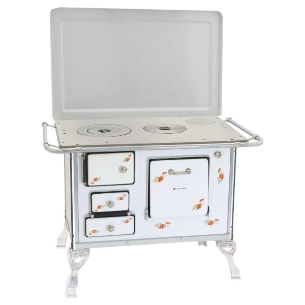 Encontraproduto.com.br - Fogão A Lenha Tradicional Venâncio 01 Com Tampa Branco Florido 1dftbr