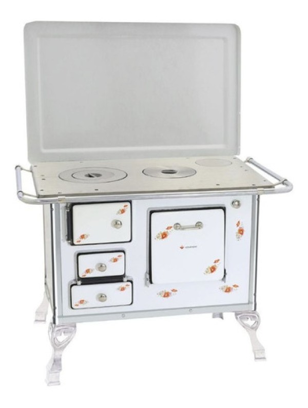 Encontraproduto.com.br - Fogão A Lenha Venâncio 02 Branco Florido Com Tampa 2dftbr