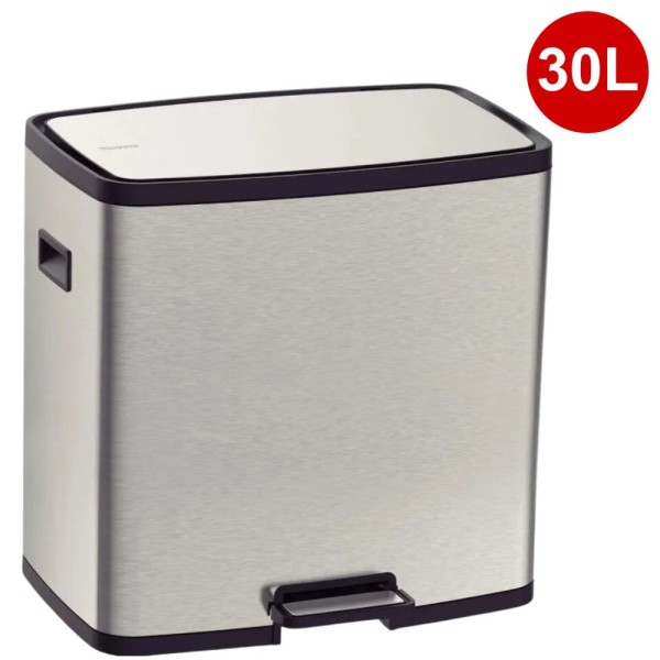 Lixeira Inox 30 Litros Quadrada com Pedal e 2 Baldes Internos de 15L Tramontina Octos