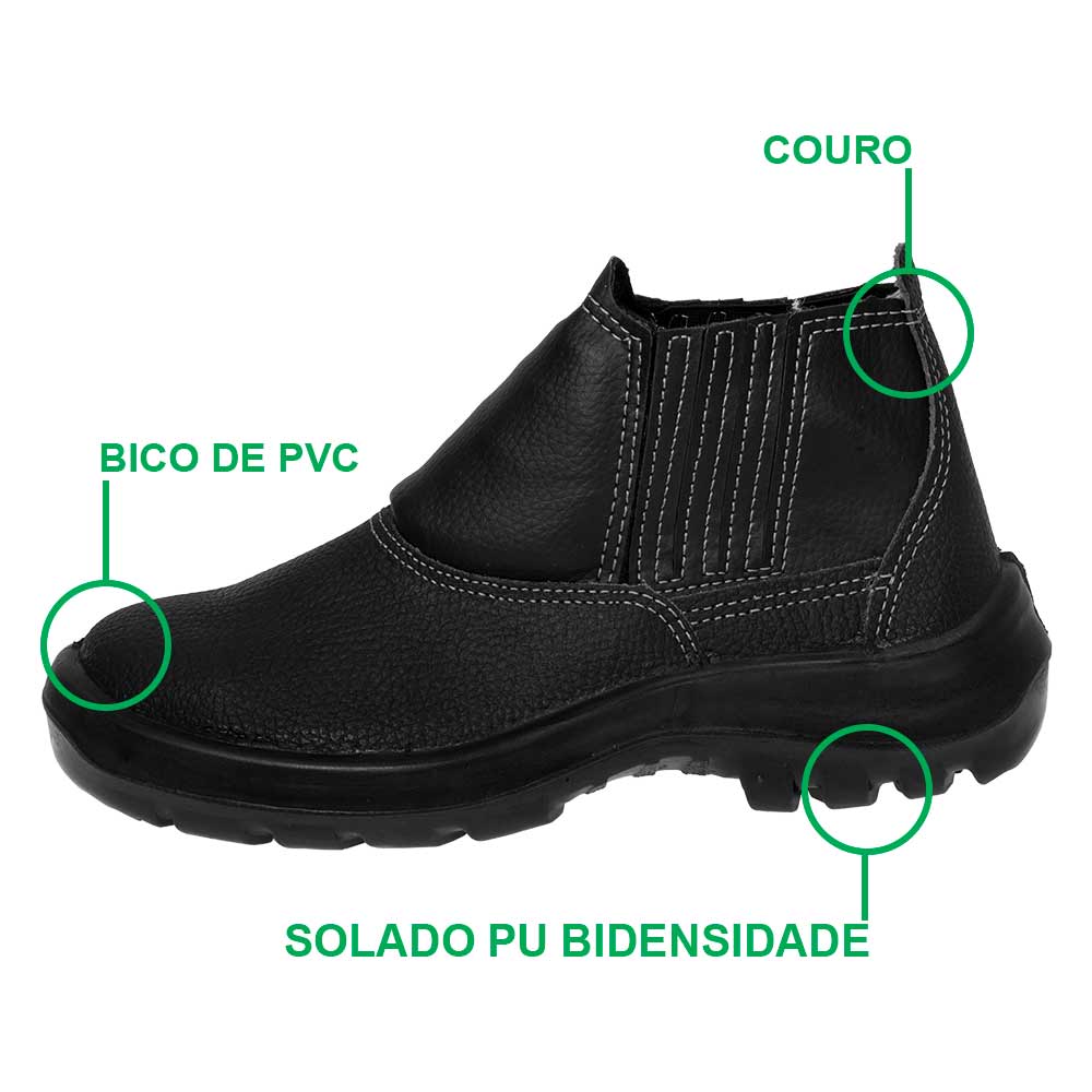 Encontraproduto.com.br - Botina de Couro Preta com Elástico com Biqueira Plástica - MARLUVAS