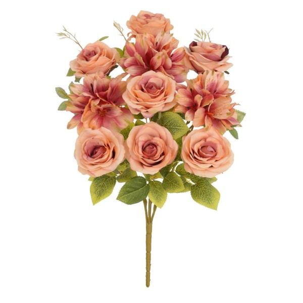 Arranjo Rosa Astromélia Flor Arte Pêssego, Outono e Ocre 48cm