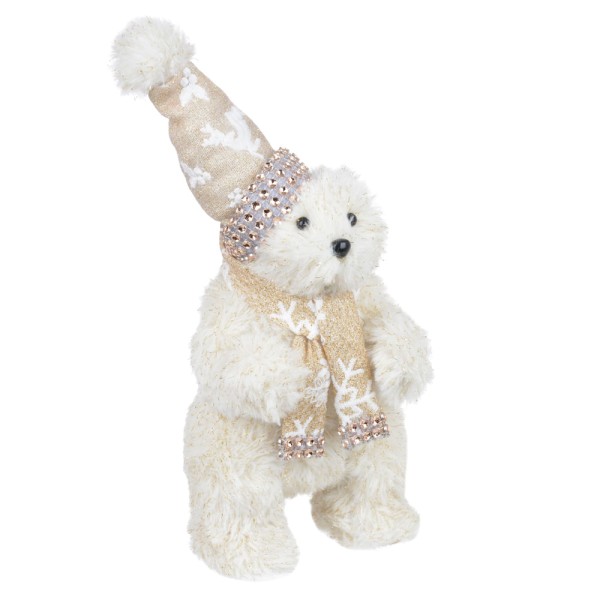 Encontraproduto.com.br - Urso Decorativo D&A Natal em Pé Champanhe 26cmx12cmx15cm
