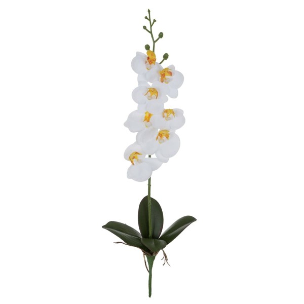 Encontraproduto.com.br - Orquídea Artificial Realista Florarte Toque com Folha Branca 45cm (MP)