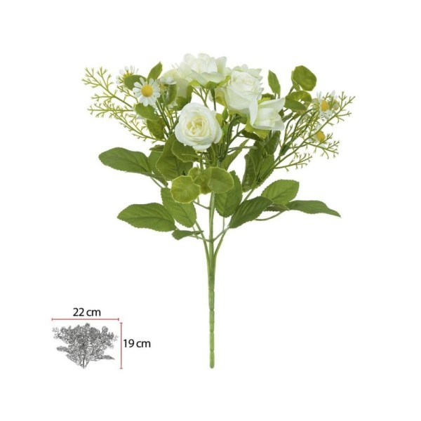 Encontraproduto.com.br - Buquê Artificial Rosa Hortênsia Florarte Creme 30cm (MP)