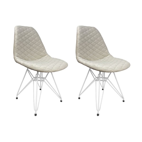 Encontraproduto.com.br - Kit 2 Cadeiras Jantar Estofadas Nude Eiffel Eames Base Ferro Branco - Cor: Nude