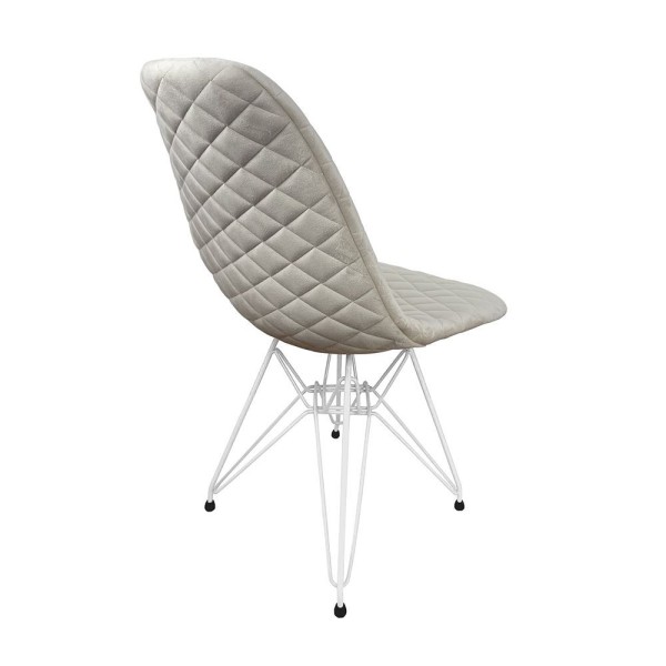 Encontraproduto.com.br - Kit 2 Cadeiras Jantar Estofadas Nude Eiffel Eames Base Ferro Branco - Cor: Nude