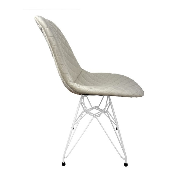 Encontraproduto.com.br - Kit 2 Cadeiras Jantar Estofadas Nude Eiffel Eames Base Ferro Branco - Cor: Nude