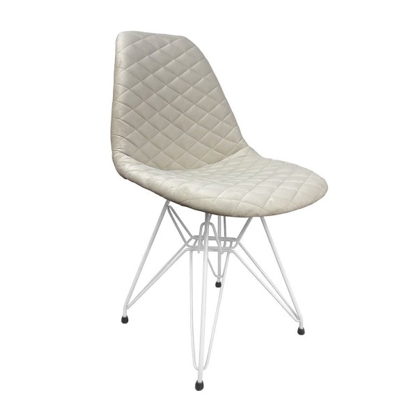 Encontraproduto.com.br - Kit 2 Cadeiras Jantar Estofadas Nude Eiffel Eames Base Ferro Branco - Cor: Nude