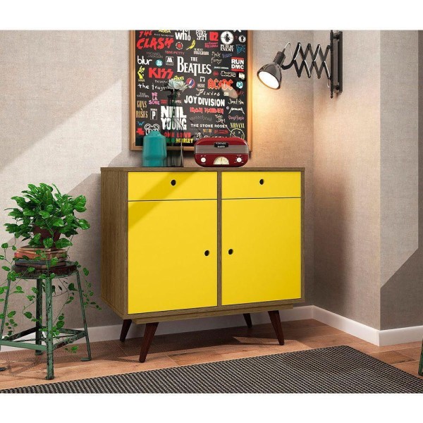 Encontraproduto.com.br - Aparador Buffet Retrô 90 Rustik Carvalho/amarelo Ac - Cor: Marorm