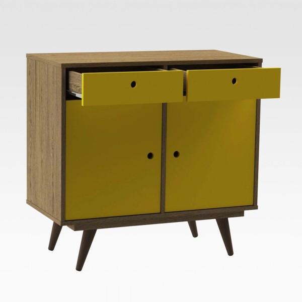 Encontraproduto.com.br - Aparador Buffet Retrô 90 Rustik Carvalho/amarelo Ac - Cor: Marorm
