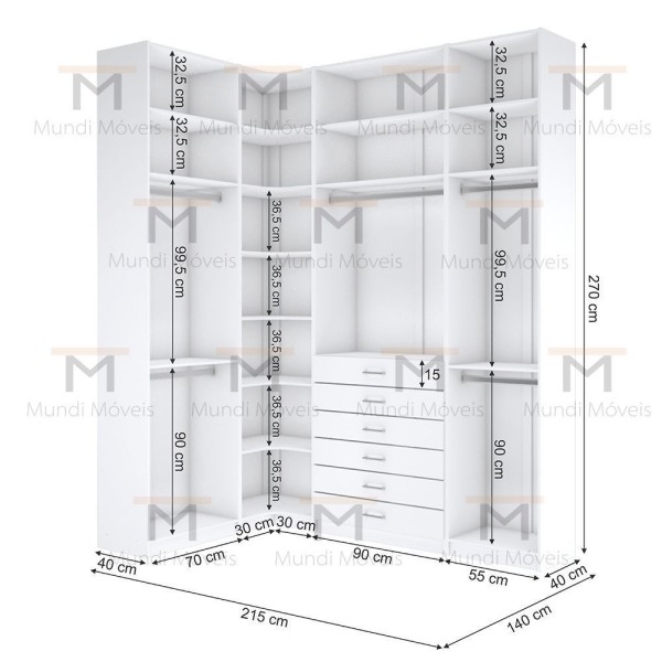 Encontraproduto.com.br - KIT CLOSET MODULADO A 2,70 100% MDF M521.B (CASA, LOJA)