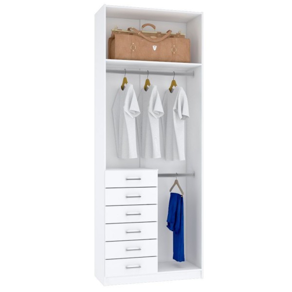 MÓDULO CLOSET 250X40X95 C/ 6 GAVETAS E CABIDEIRO DUPLO M589.B